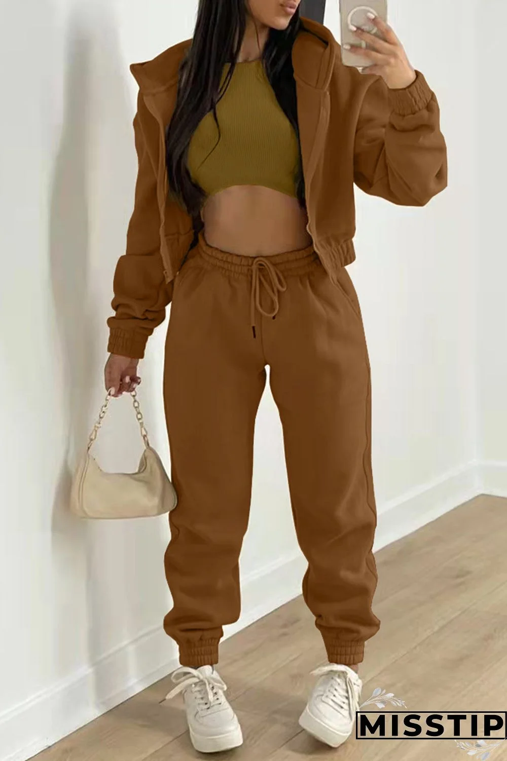 Orange Fashion Casual Solid Cardigan Vests Pants O Neck Long Sleeve Three-piece Set