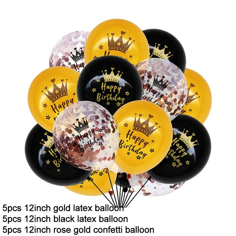 15Pcs Black Gold Latex Balloons 18 30 40 50 Happy Birthday Party Confetti Balloons Adult Birthday Ballons Decorations Supplies