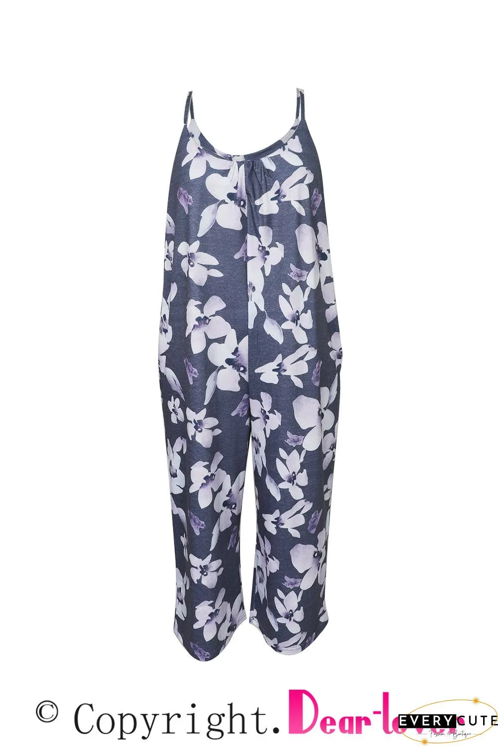 Print Spaghetti Strap Wide Leg Jumpsuit