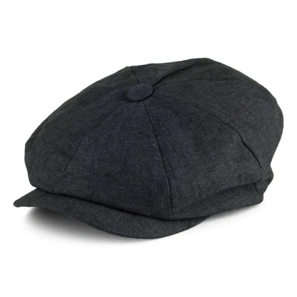 H&F Hats Alfie Irish Linen Newsboy Cap - Black