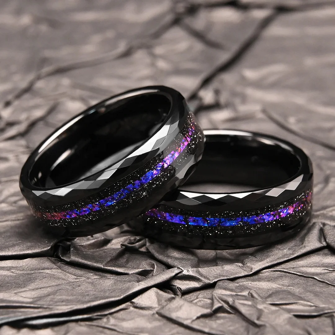8MM Tungsten Carbide Rings Blue Brocade Inlay Couple Wedding Bands Womens and Mens