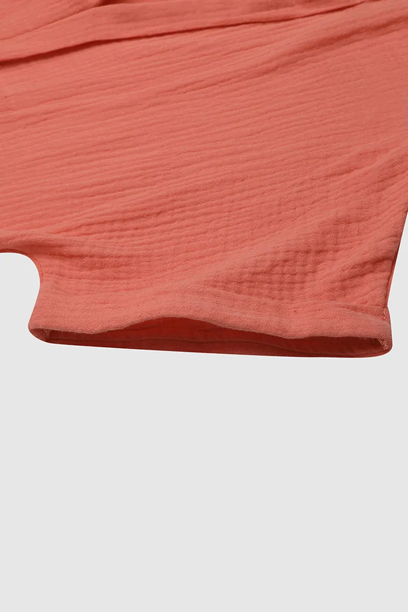 Solid Notched Neck Short Sleeve Blouse