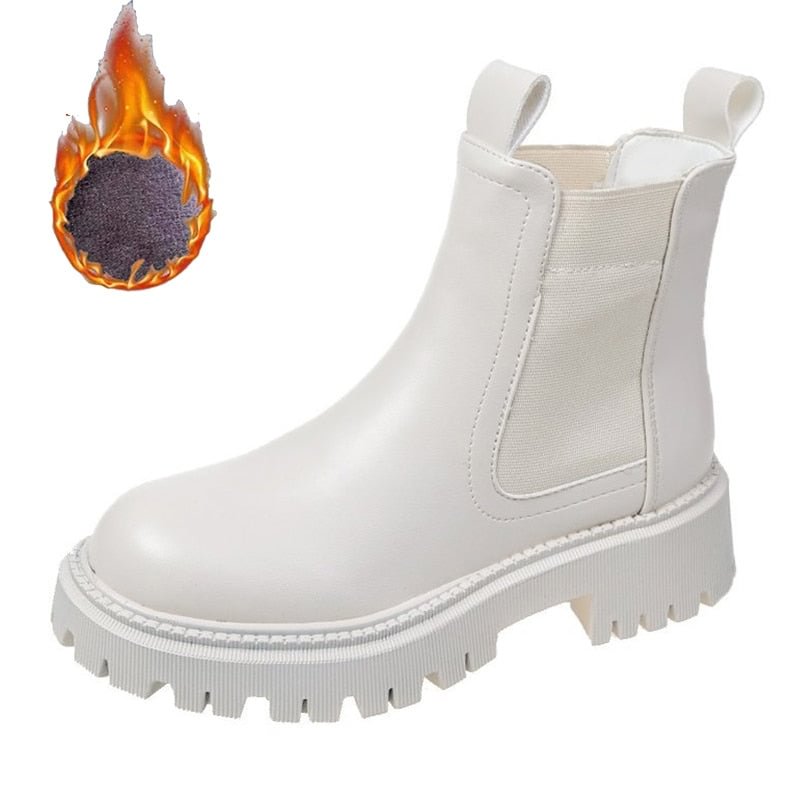 Autumn Winter Chelsea Boots Women 2021 Platform Brown Black Beige White Ankle Boots For Women Fur Short Chunky Punk Gothic Shoes