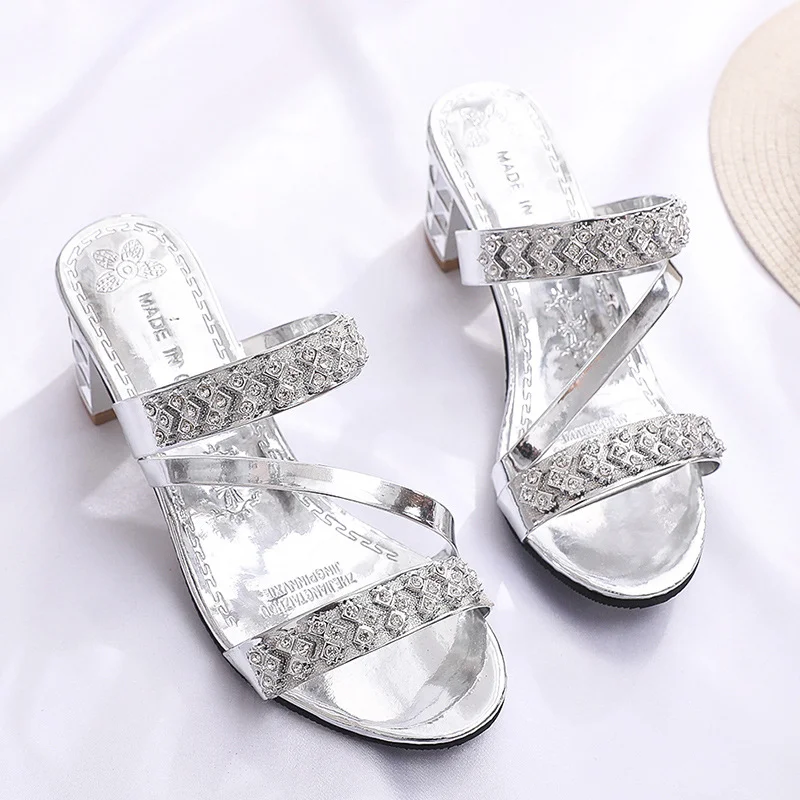 Yyvonne Heel Fish Mouth Sandals Woman With Water Drill Outside Wearing Large Size Sexy Female Round Head And Cold Slippers Outside Wearing Beautiful