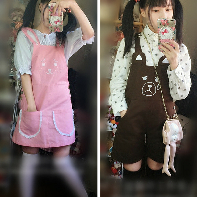 S/M/L Pink Rabbit/Brown Bear Kawaii Lolita Suspender Trousers/Suspender Dress SP165159