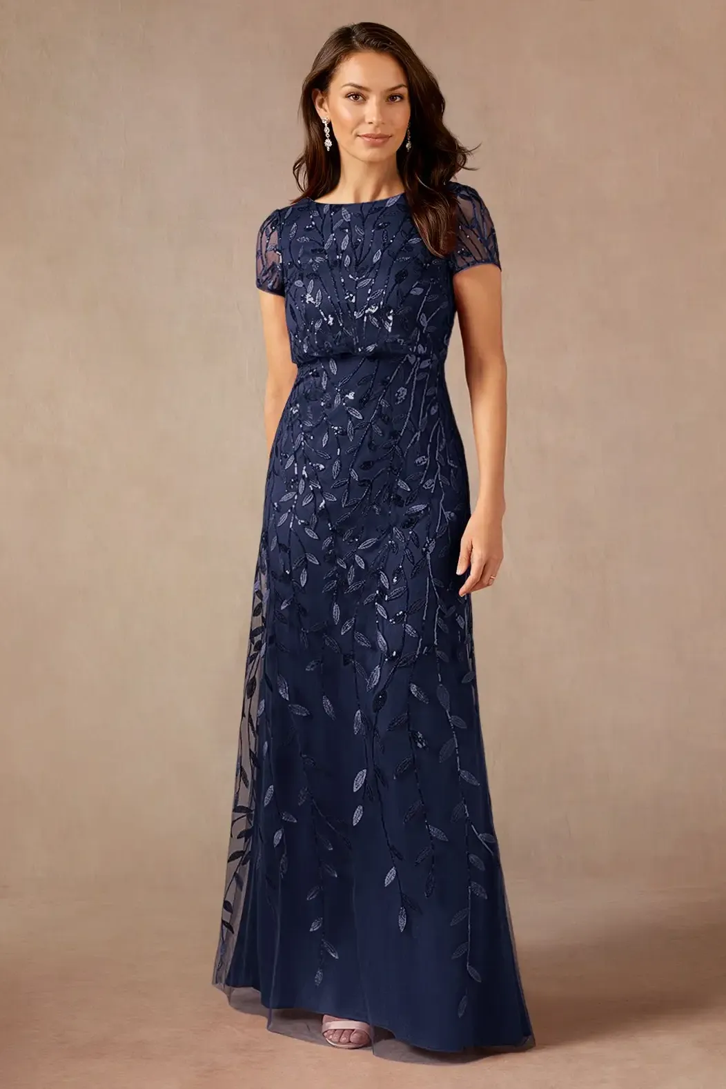 Daisda Boat Neck Short Sleeves Long A-Line Mother Of The Bride Dress With Embroidered