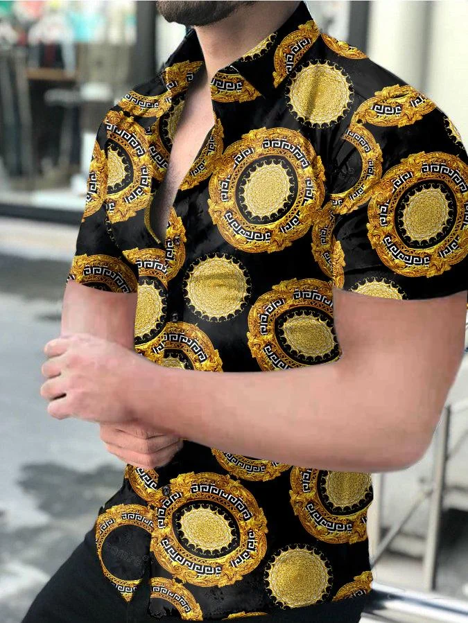 Texture Simple Men's Floral Print Short Shirt
