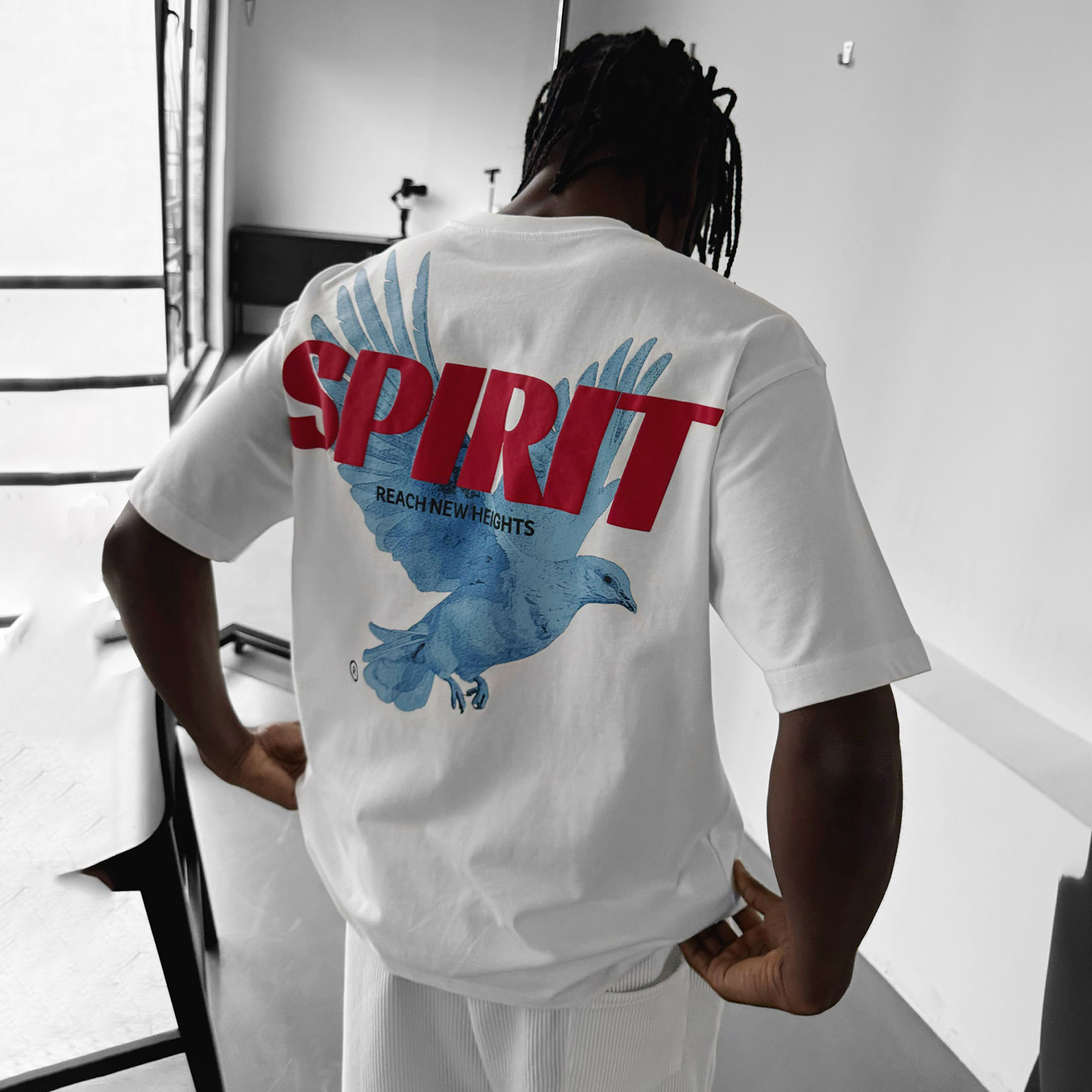 Fashionable Peace Dove Lettering Print Unisex T-shirt