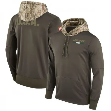 Men's New York Jets  Olive Salute to Service Sideline Therma Pullover Hoodie