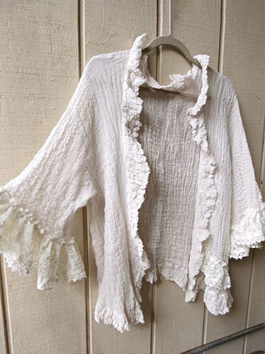 Women's Lace Ruffled Sleeves Casual Linen Top
