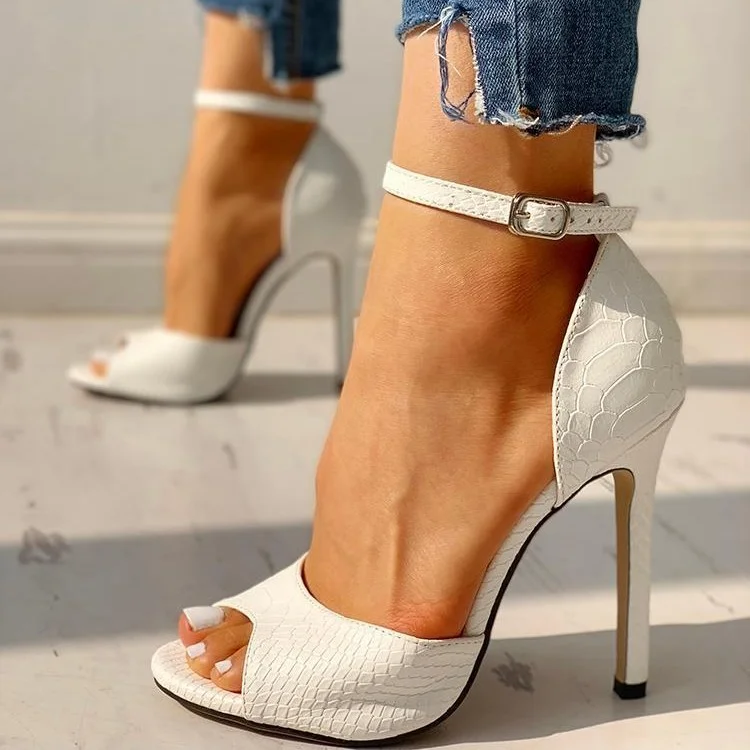 Yyvonne New Summer Fish Mouth High-Heeled Sandals Women Summer Word Snake Leather Fine Heel Women Sandals Large Size