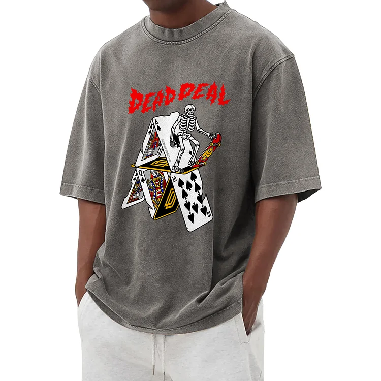 Funny Poker Graphic Washed T-Shirt 014