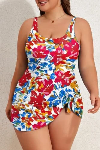 Plus Size Tummy Control Swimdress for Women One Piece