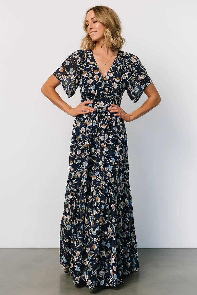 Floral Maxi Dress - Dark Blue Floral