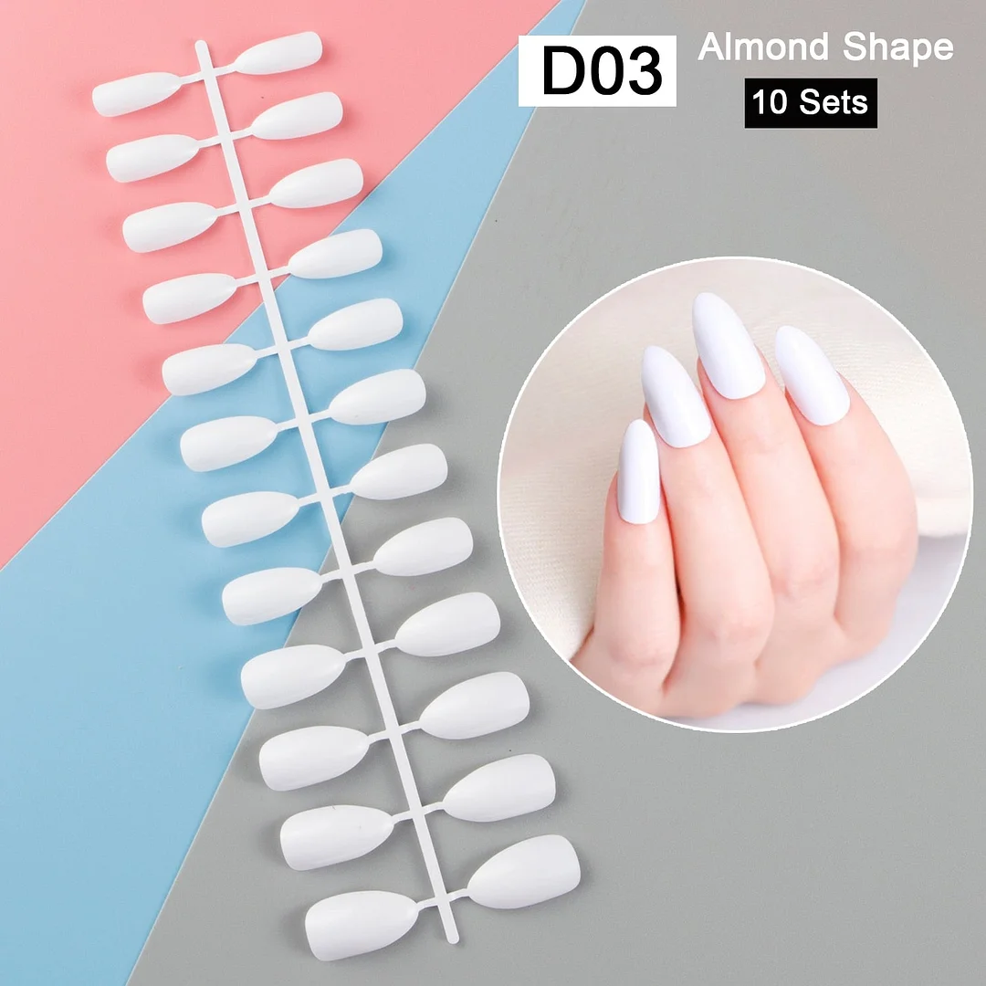 10 Sets/Pack Mixed Solid Colors Coffin Round Square Almond Shape False Nails Full Cover Nail Tips Short Fake Nails Tip Manicure-Nail Inspo