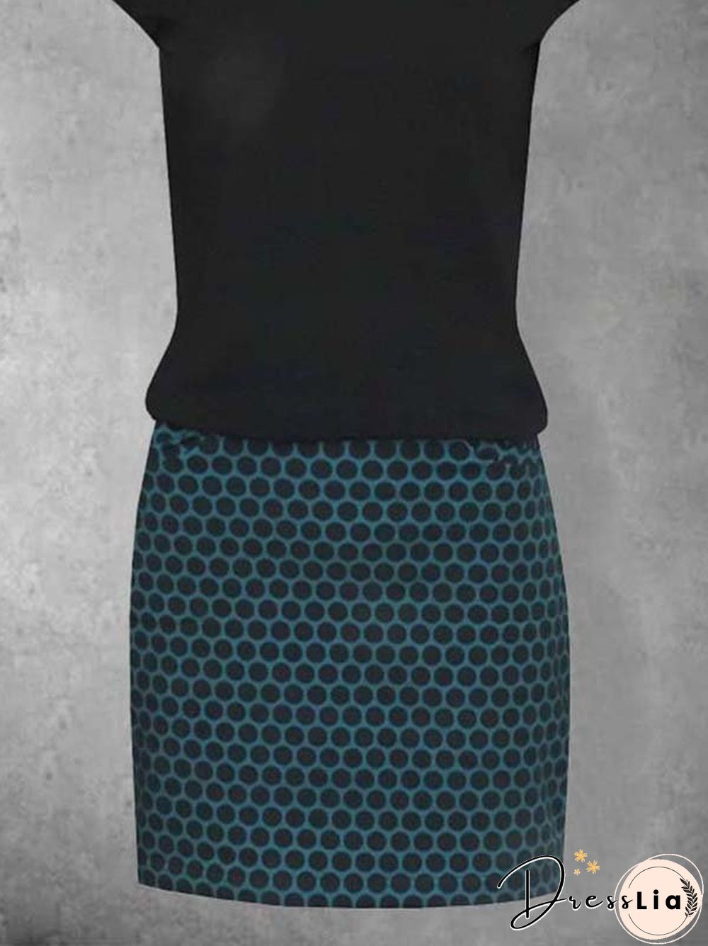 Crew Neck Polka Dots Short Sleeve Casual Knitting Dress