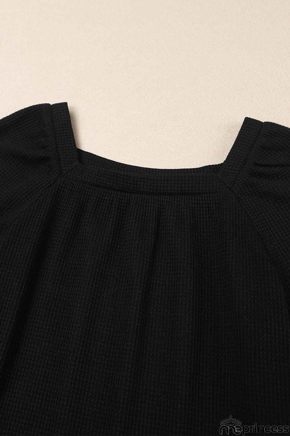 Scoop Neck Puff Sleeve Waffle Knit Top