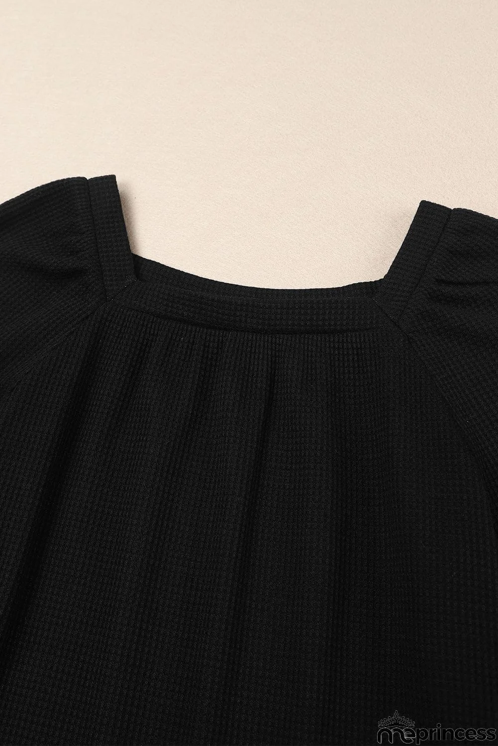 Scoop Neck Puff Sleeve Waffle Knit Top