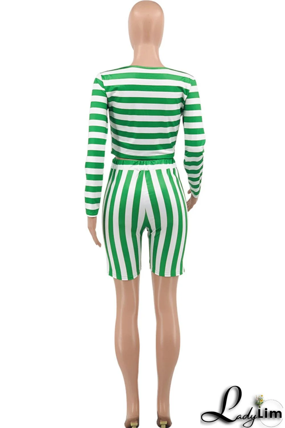 Blue Casual Striped Print Patchwork Asymmetrical Collar Plus Size Two Pieces