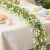Spring Easter Decoration Garland 210cm Artificial Colourful Garland with Eggs and Green Leaves for Home Party Wall Fireplace Stairs Window