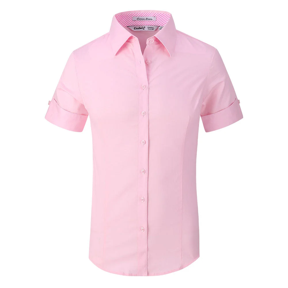 Women's Short Cotton Stretch Work Shirt Pink