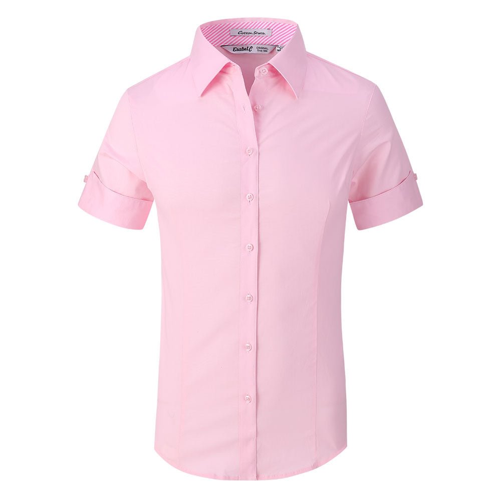 Women's Short Cotton Stretch Work Shirt Pink Alex Vando Fashion