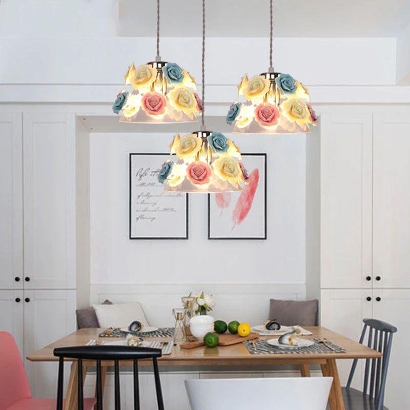 Rose Decor LED Pendant Lights Vintage Lighting Luminaires Suspendus For Living Room Dining Room Loft Light Pendant Lighting