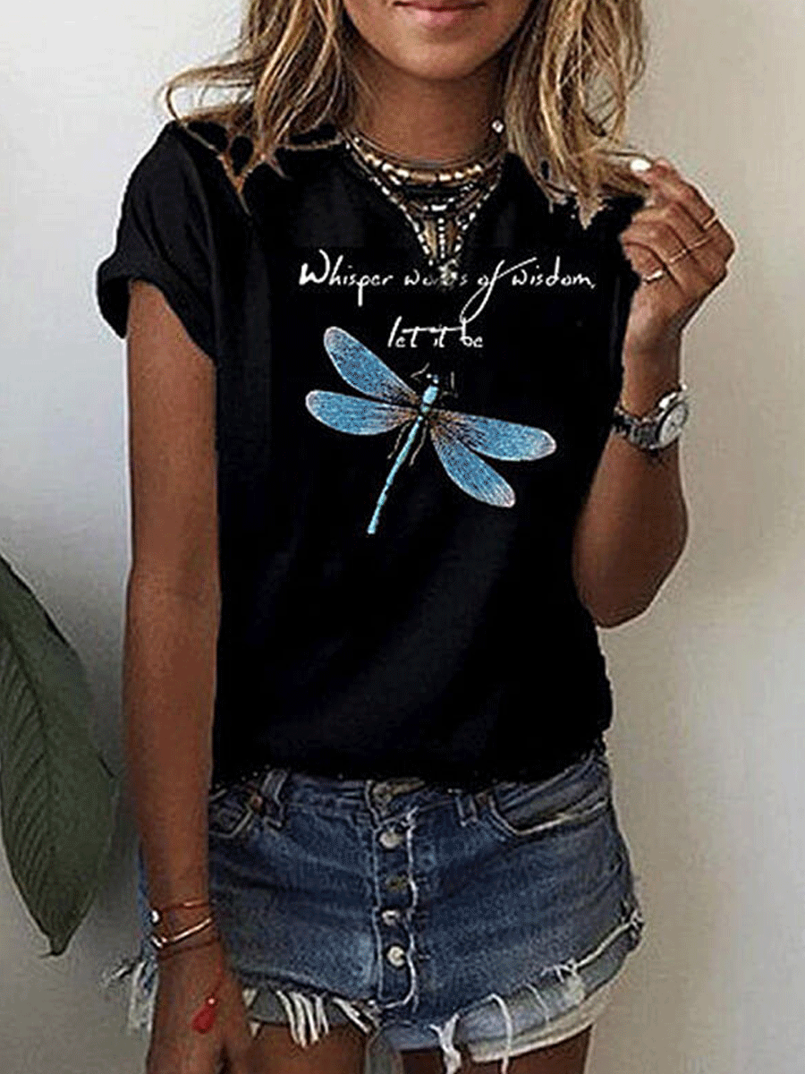 Print Round Neck Short Sleeves Casual T-shirts