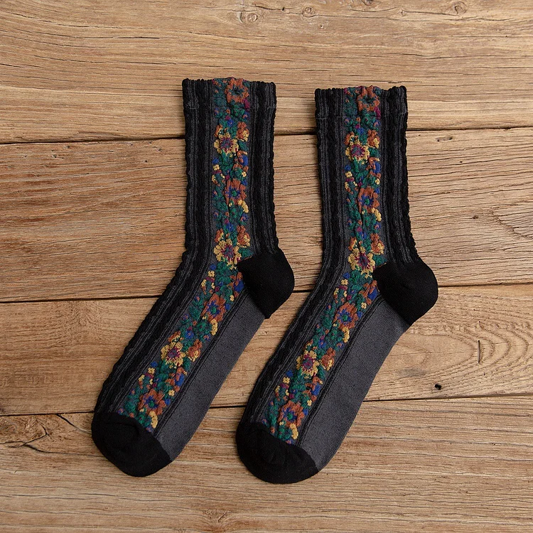 Vintage Ethnic Flowers Medium Tube Socks