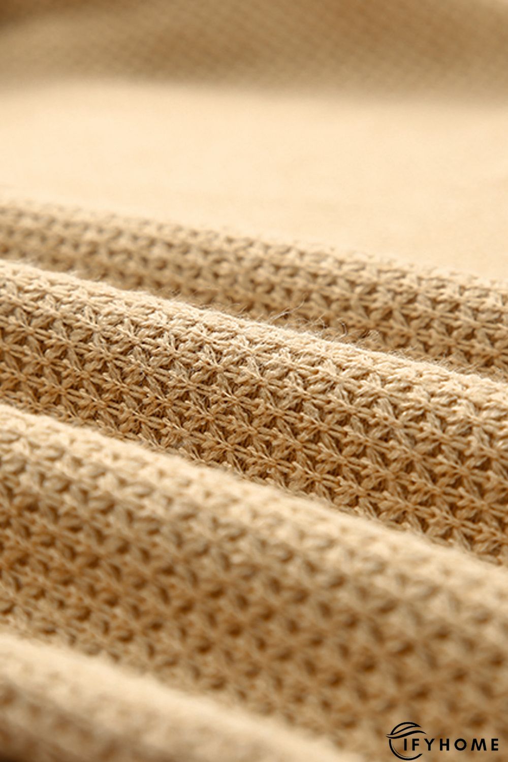 Khaki Waffle Knit Patchwork Oversized Pullover Sweatshirt | IFYHOME