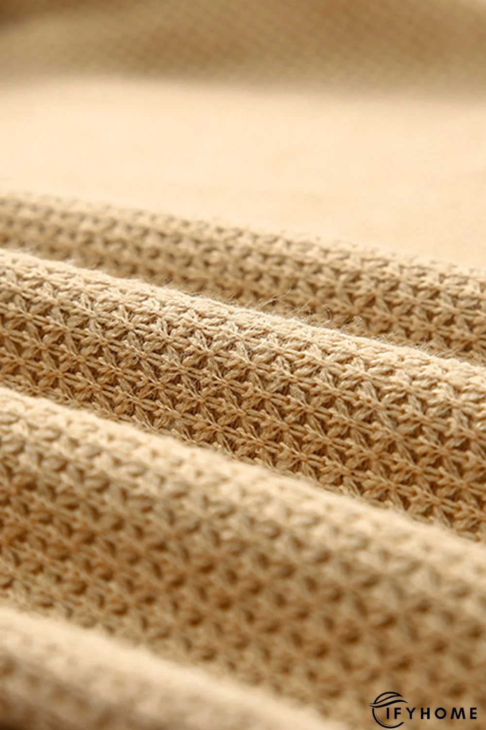 Khaki Waffle Knit Patchwork Oversized Pullover Sweatshirt | IFYHOME