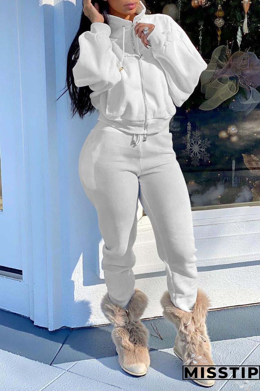 Brown Casual Solid Patchwork Zipper Zipper Collar Long Sleeve Two Pieces