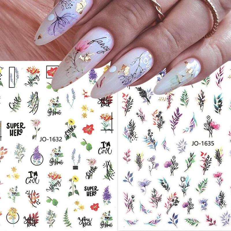1PC Spring Palm Flowers Leaves 3D Nail Stickers Self-Adhesive Slider Nail Art Decorations Geometry Decals Manicure Accessories-Nail Inspo
