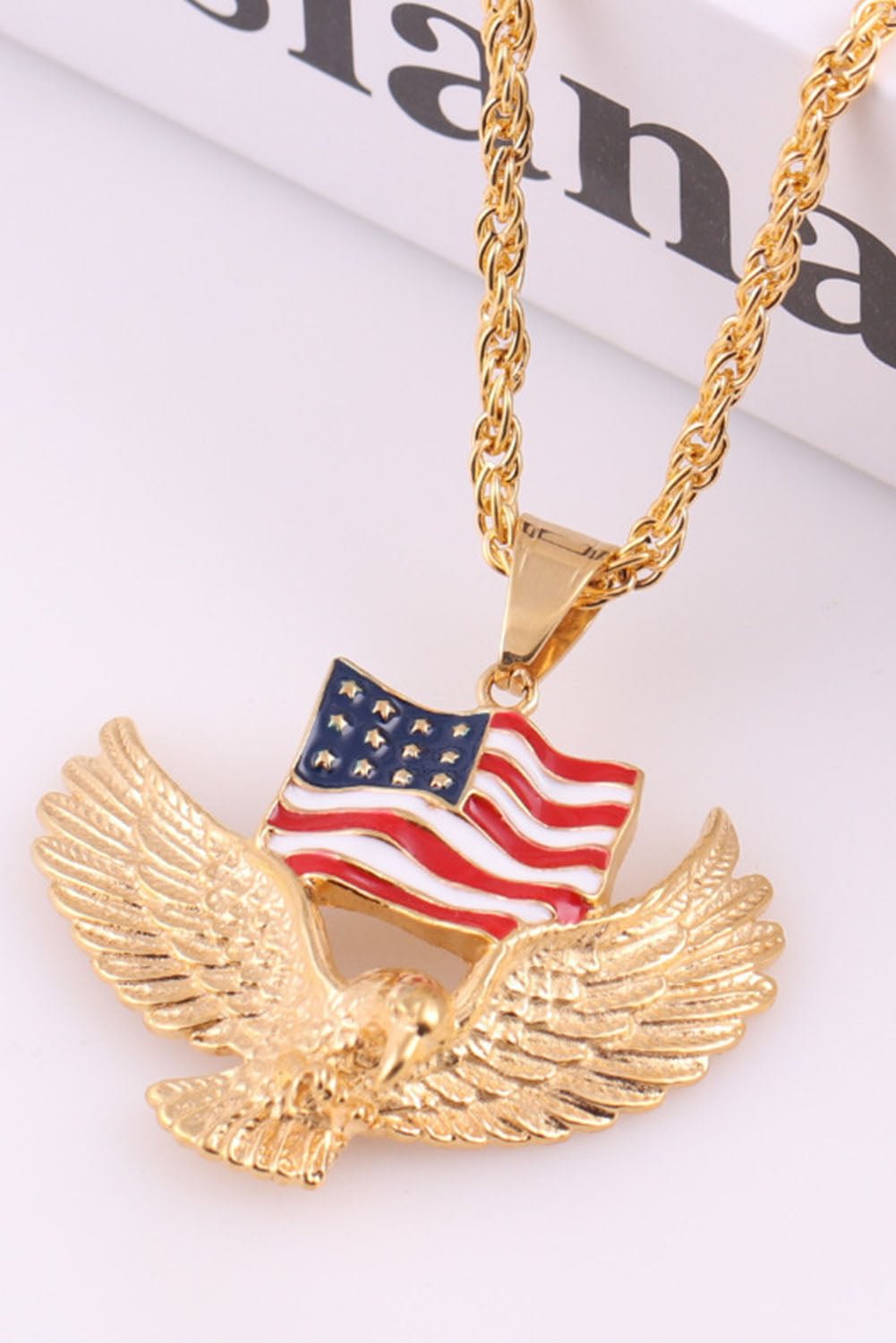 American Flag Flying Bald Eagle Pendant Patriotic Necklace