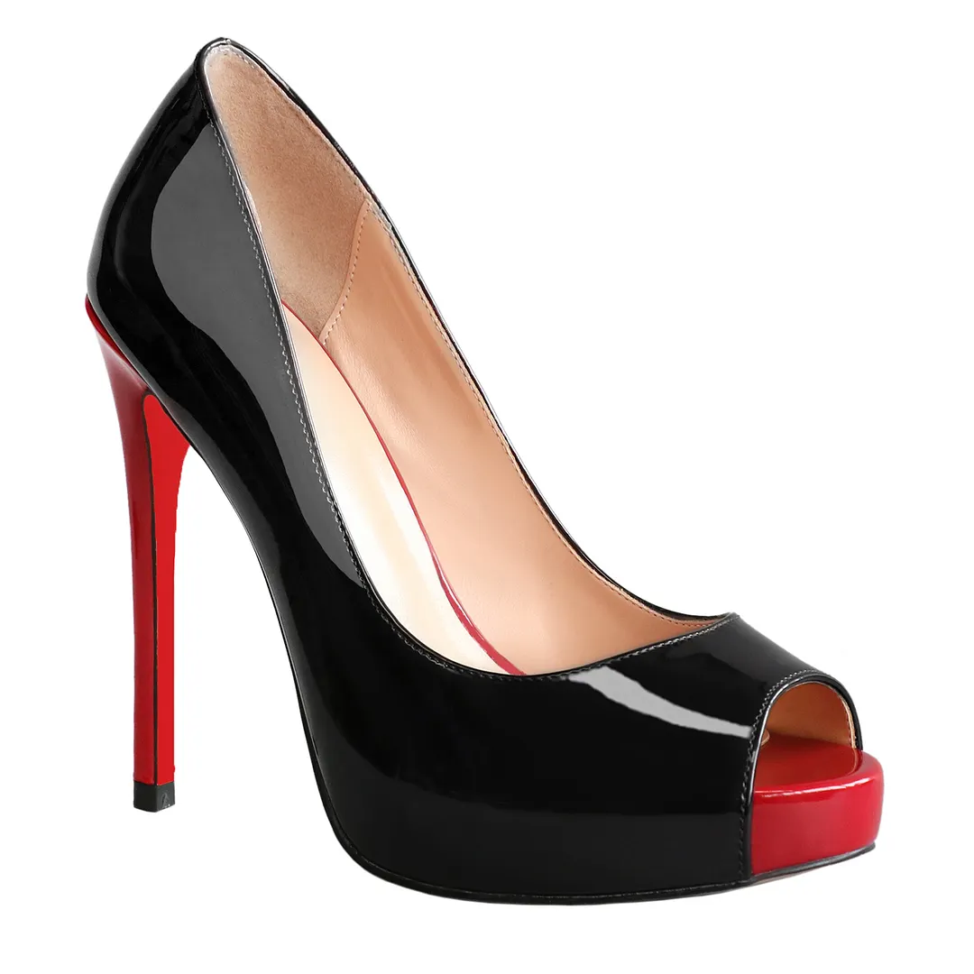 120mm Women's Platforms Heels Party Wedding Black with Red Heels Pumps-vocosishoes