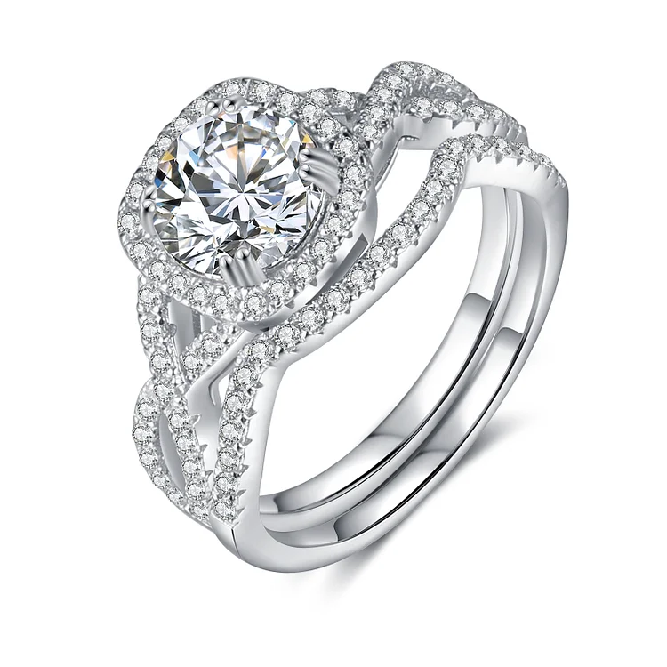 Moissanite Diamond Halo Ring Set Dainty Engagement Ring