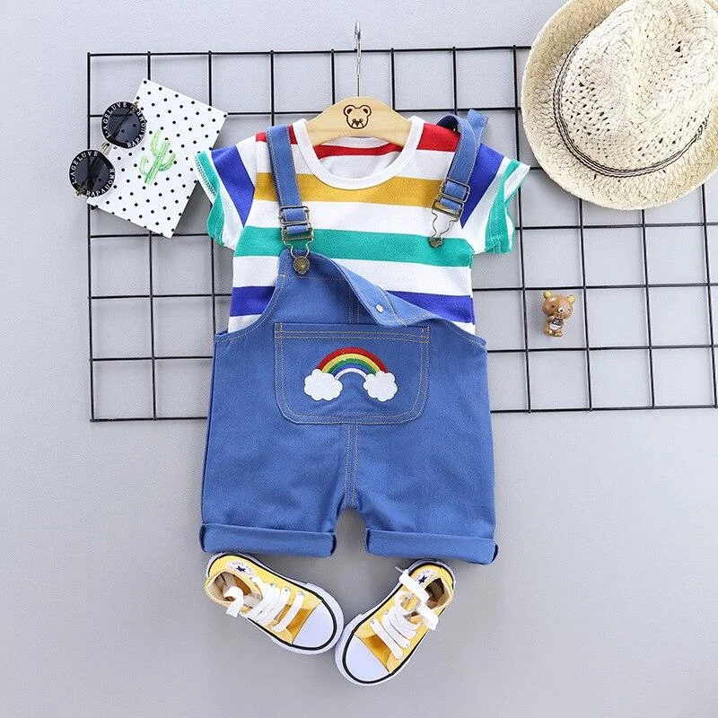 2020 Fashion 1-4 Year Old Boys And Girls Summer Suit Cute Dinosaur Short Sleeve Cotton T-Shirt Overalls 2Pcs Casual Sports Set