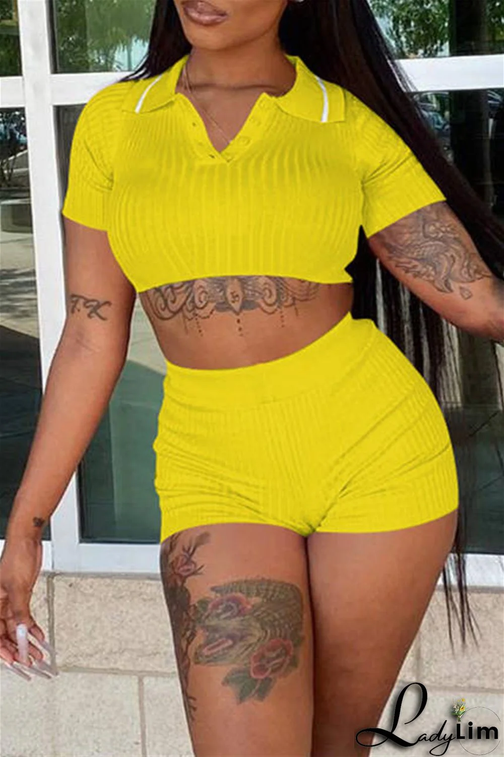 Black Fashion Casual Solid Basic Turndown Collar Short Sleeve Two Pieces