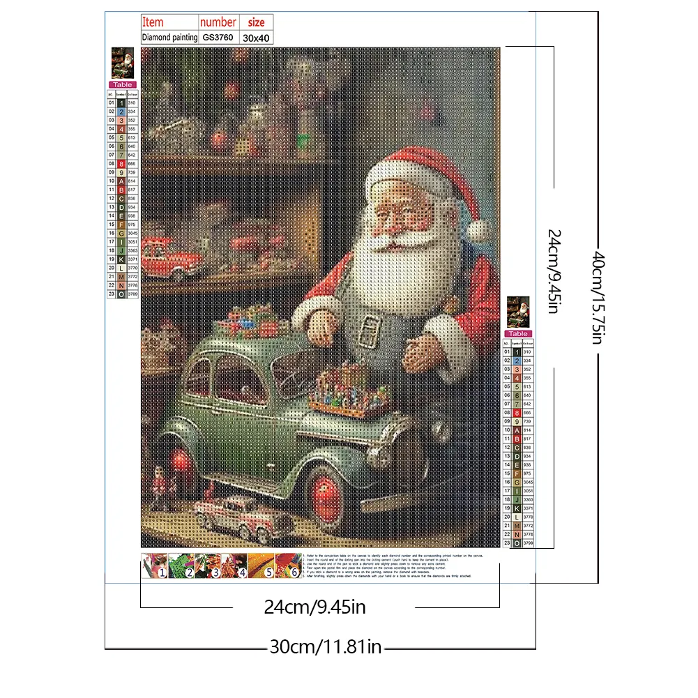 5D DIY Full Square Drill Diamond Painting Santa Kit Home Decor Art Craft 30x40cm