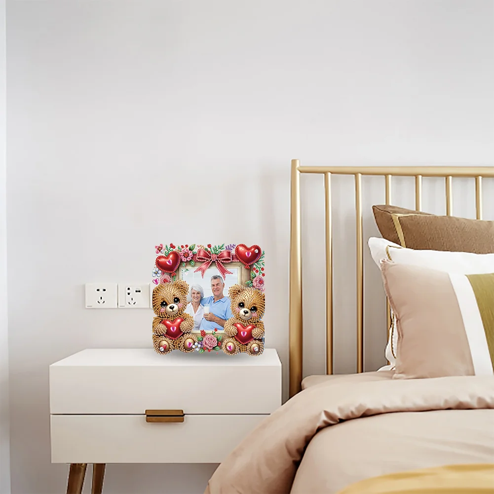 5D DIY Heart Bear Acrylic Special Shape Rhinestone Tabletop Photo Frame Kit