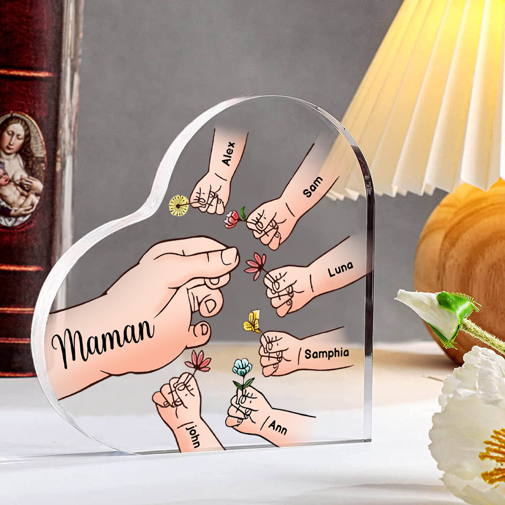 Plaque Acrylique Fleur Le Jardin De Mamie 4 Prénoms Personnalisés Avec Texte Cadeau Pour Mamie | – FR