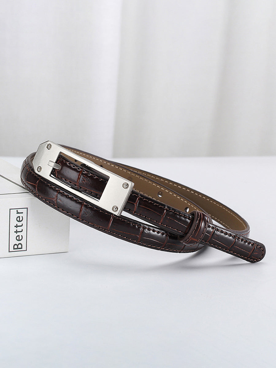 Women's Fashionable Alligator Leather Thin Belt MDA0196H6Y