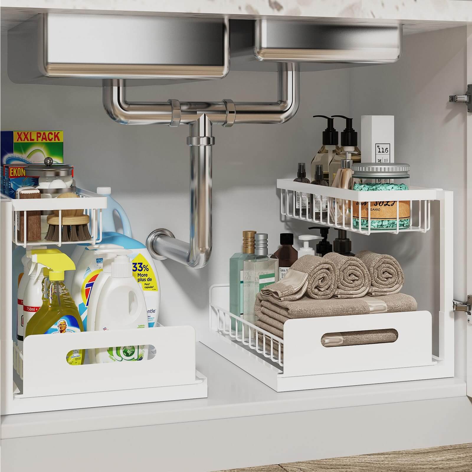 Double Layer Slide-Out Under-Sink Storage Rack (2 Packs)