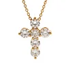 18K Yollow Gold Round Lab Diamond 6-Stone Cross Pendant Necklace