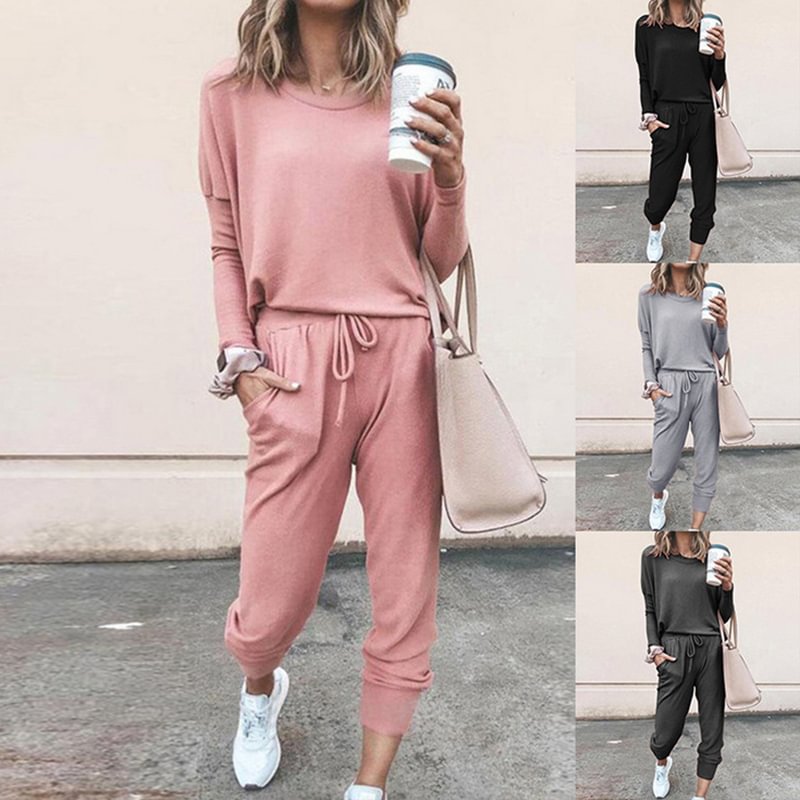 Women's Sweatsuit 2 Piece Set Drawstring Pocket Loose Fit Minimalist Long Sleeve Soft Oversized Comfortable