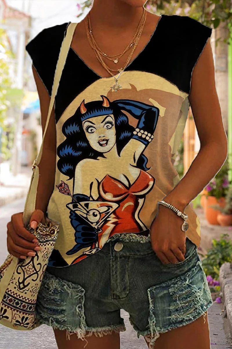 Women's Halloween Printed Sleeveless Vest