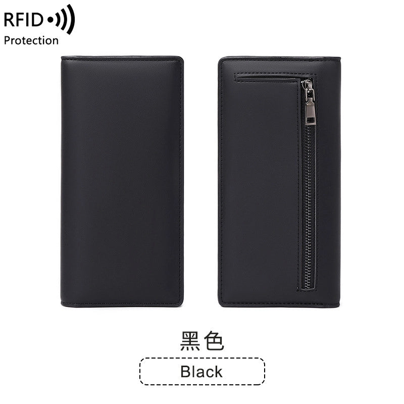 RFID Anti-theft Brush Women’s Wallet New PU Solid Color Ultra-thin Credit Card Holder Zipper Hasp Long Wallet