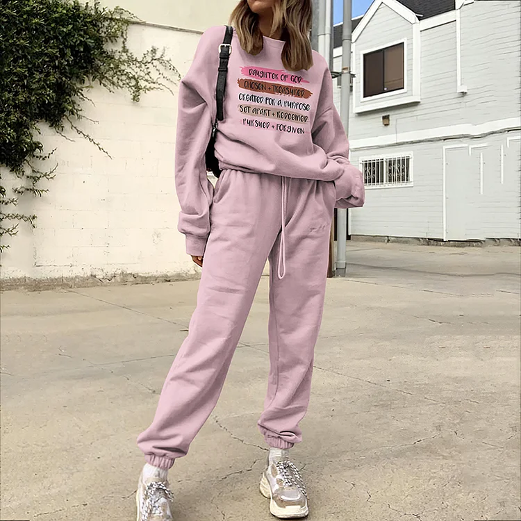 Daughter Of God Chosen And Treasured Print Sweatshirt Two Piece Set