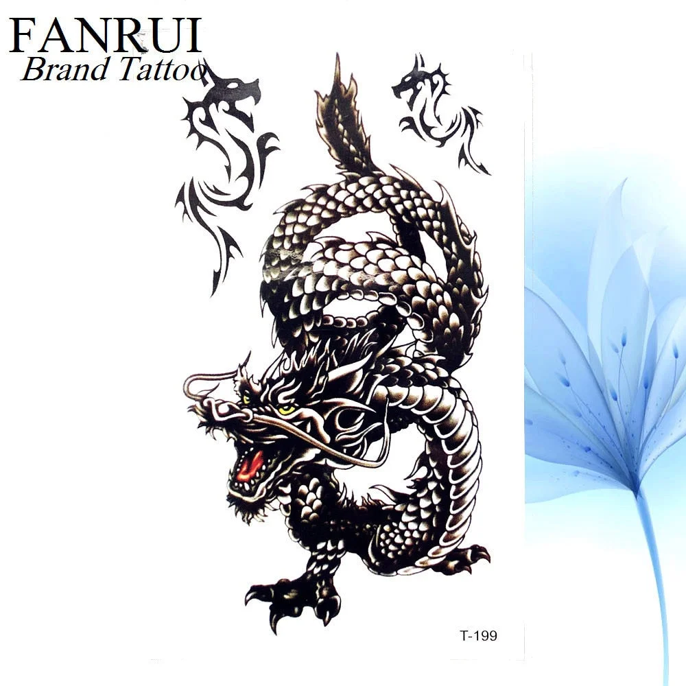 Chinese Black Dragon Temporary Tattoo Stickers Men Body Arm Art Painting Fake Tattoo Cloud Forest Tatto Tribal Boys Hands Chest