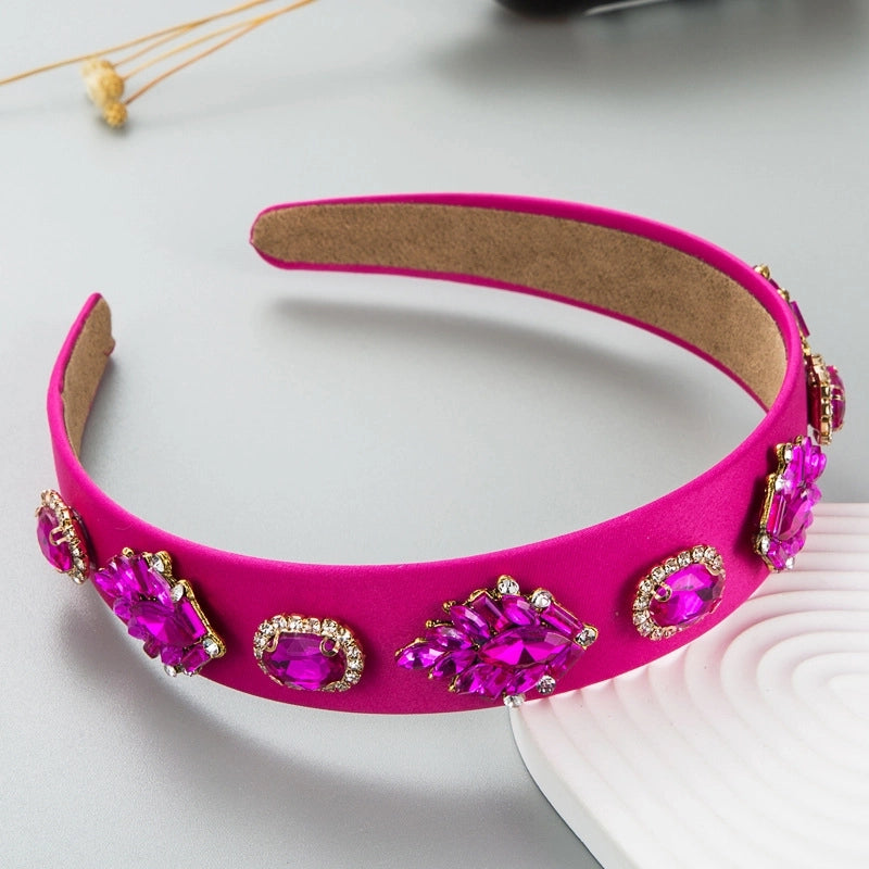 Retro Geometric Leaf Cloth Inlay Rhinestones Hair Band 1 Piece